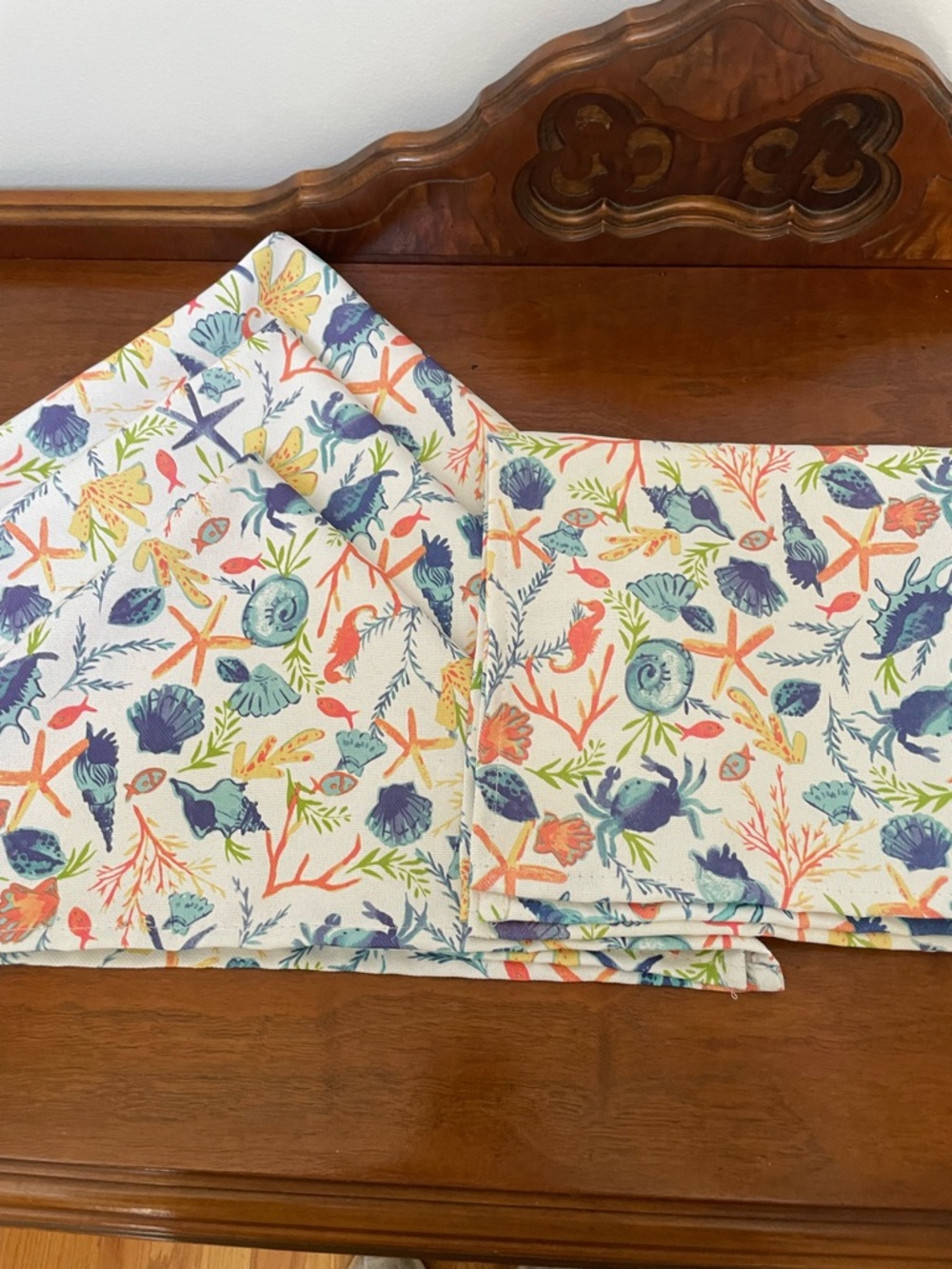 Sigrid Olsen set of 4 Coastal Seashell sea life napkins Coral, Blue & Green
